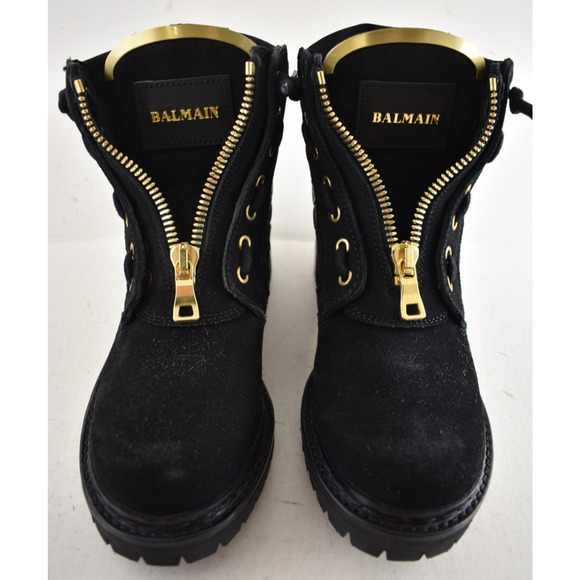 Balmain Taiga Ranger Black Leather Suede Zip Gold Biker Moto  Balmain Taiga Ranger Black Leather Suede Gold Zipper Biker Moto Combat Boots 36